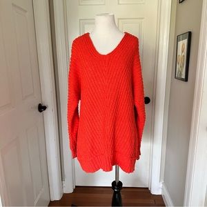 Free People Sunset V Neck Sweater in Orange